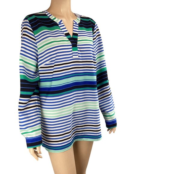 Talbots Top Blouse Size Large Womens Multi-Color Striped Long Sleeve - Picture 4 of 9
